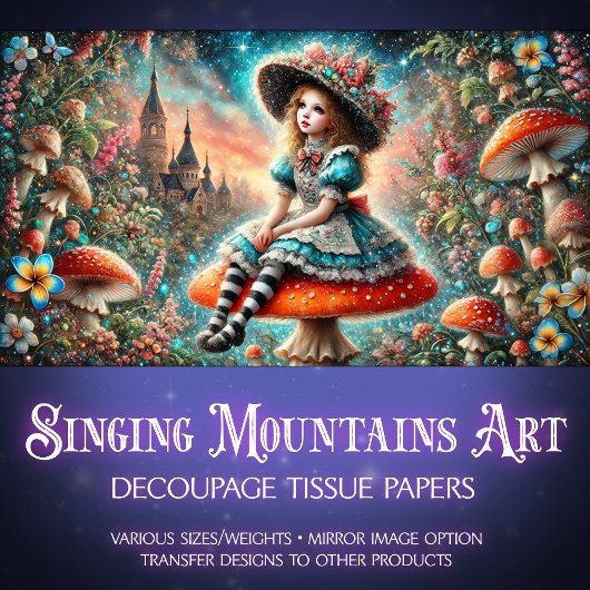 Verhalenboek Alice Magical Mushroom Decoupage Tissuepapier