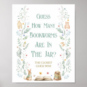 Verhalenboek Baby Shower Raad hoeveel Boekenwurmen Poster