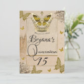 verhalenboek Gouden Vlinder Quinceañera Kaart (Staand voorkant)