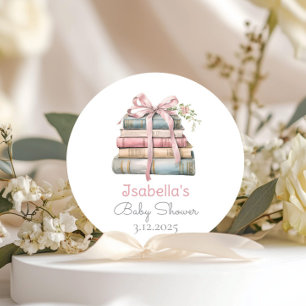 Verhalenboek Nieuw Chapter Roze boog meisje baby s Ronde Sticker