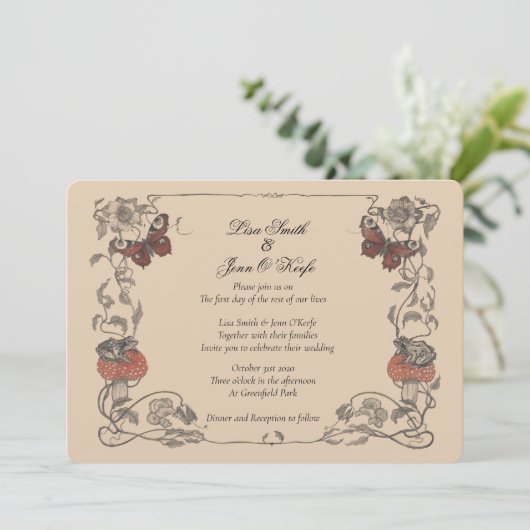  verhalenboek Paddenstoel bruiloft uitnodiging (Staand voorkant)