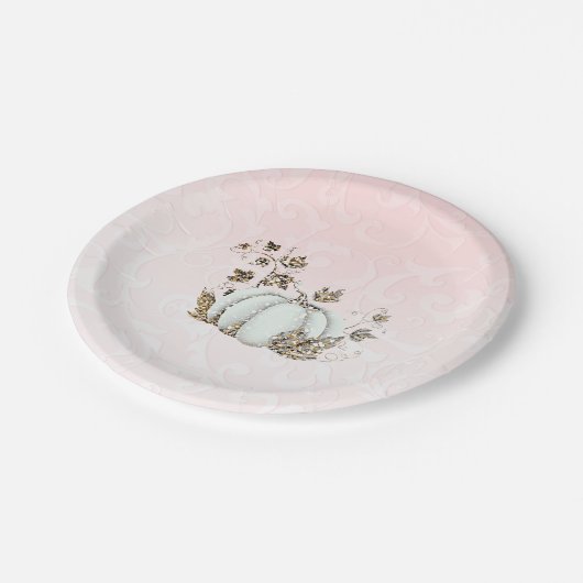 Verhalenboek Roze & Wit Pompoen Sprookje Feest Papieren Bordje (Gekanteld)