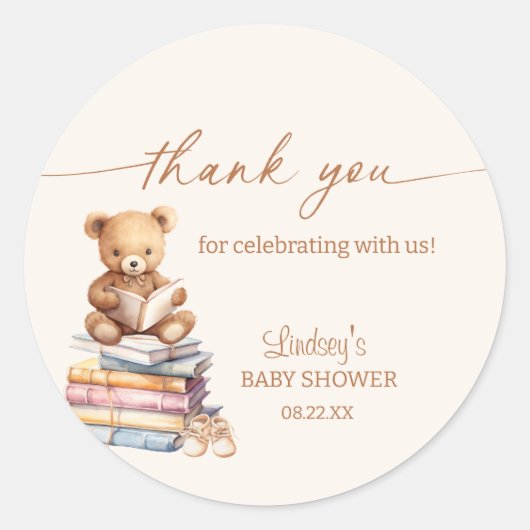 Verhalenboek Teddy Bear Boho Baby shower Bedankt Ronde Sticker (Voorkant)