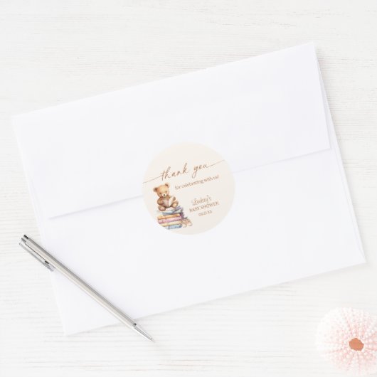 Verhalenboek Teddy Bear Boho Baby shower Bedankt Ronde Sticker (Envelop)