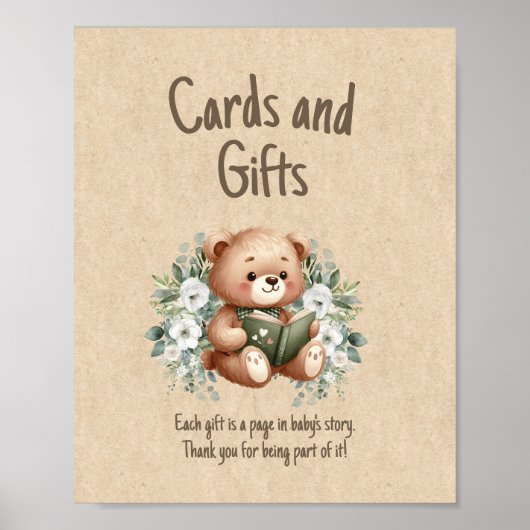 Verhalenboek Teddy Bear Kaarten Gifts Baby shower Poster (Voorkant)