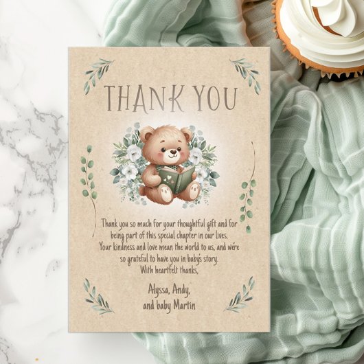 Verhalenboek Teddy Bear Sage Tan  Baby shower Bedankkaart