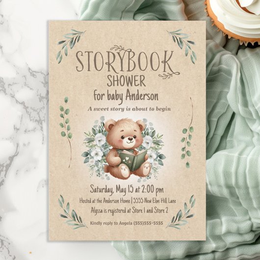 Verhalenboek Teddy Bear Sage Tan  Baby shower Kaart