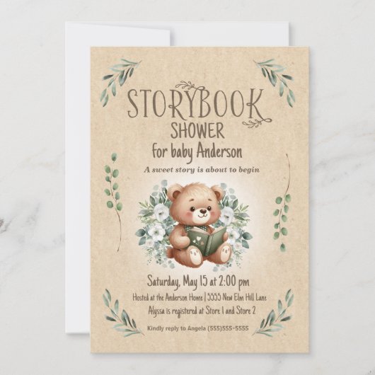 Verhalenboek Teddy Bear Sage Tan  Baby shower Kaart (Voorkant)