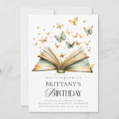 Verhalenboek & Vlinders Waterverf Verjaardagsfeest Kaart (Voorkant)