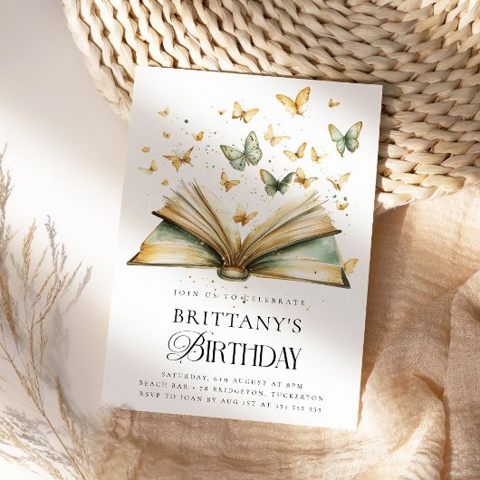 Verhalenboek & Vlinders Waterverf Verjaardagsfeest Kaart