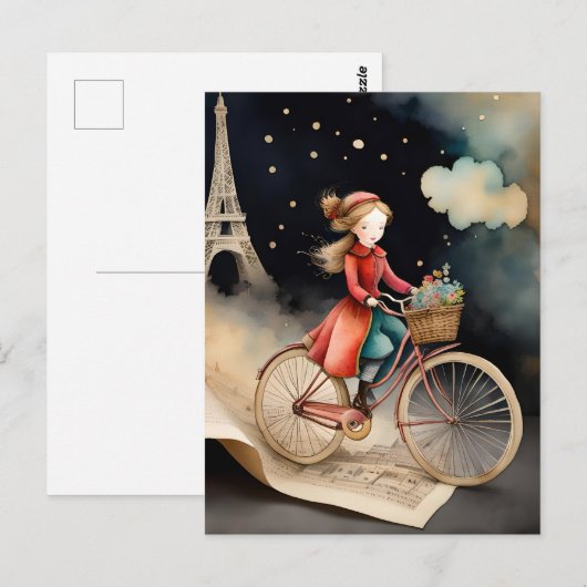 Verhalenboek Waterverf Parijse fietstocht Briefkaart (Voorkant / Achterkant)