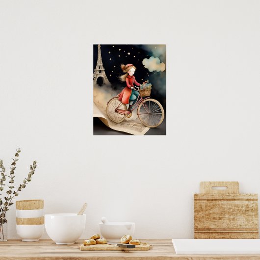 Verhalenboek Waterverf Parijse fietstocht Poster (Keuken)