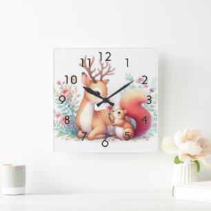 Verhalenboek Woodland Babies Deer en Chipmunk Vierkante Klok