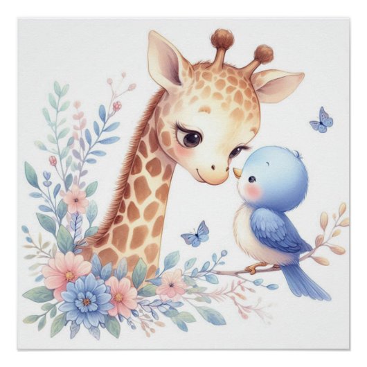 Verhalenboek Woodland Babies Giraffe en Blue Bird Perfect Poster (Voorkant)