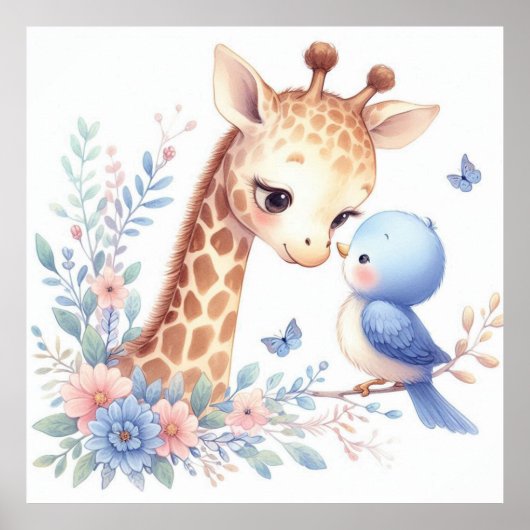 Verhalenboek Woodland Babies Giraffe en Blue Bird Poster (Voorkant)