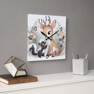 Verhalenboek Woodland Baby's Skunk en Deer Vierkante Klok
