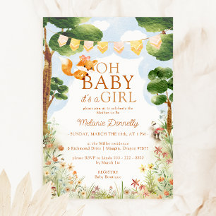 Verhalenboek Woodland Fox Oh Baby Girl Shower Kaart