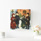 Verhalenboekillustratie Gezichtloze Kerstmisdrager Vierkante Klok (Huis)