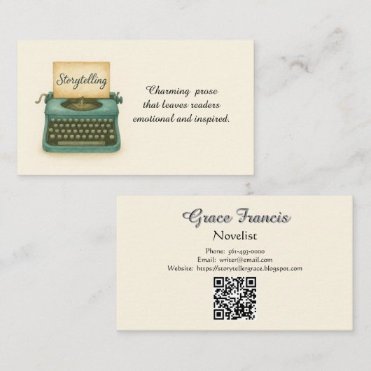 Verhalenverteller Schrijver op Oude Schrijfmachine Visitekaartje (Voorkant / Achterkant)