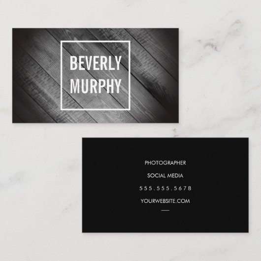 Verhard hout met opgerolde en vignet visitekaartje (Voorkant / Achterkant)