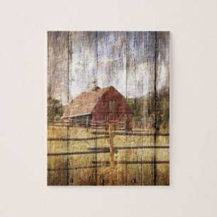Verhard hout Rustisch Western land Rode Barn Legpuzzel