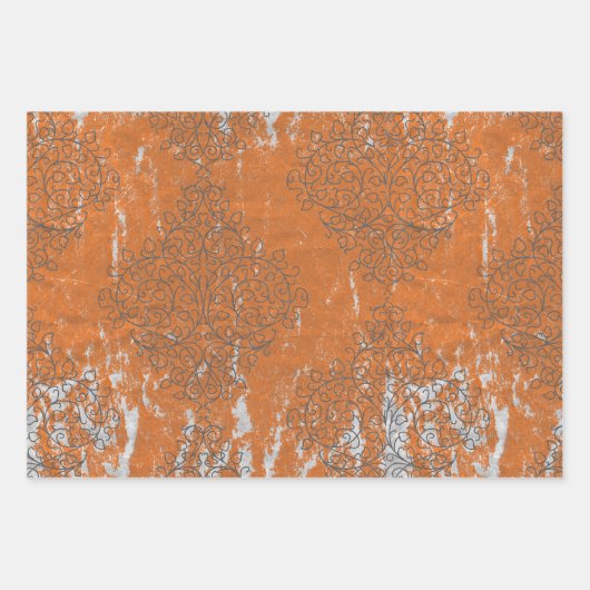 Verhard verbrand sinaasappel en grijs gepatterd inpakpapier vel (Voorkant 3)