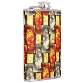 Verharde rechthoekige stukken met een beige en rod heupfles