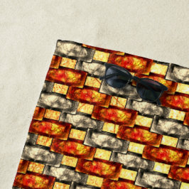 Verharde rechthoekige stukken met rode en beige bi strandlaken