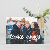 Verheug je altijd op één religieuze kerstfoto feestdagenkaart (Staand voorkant)