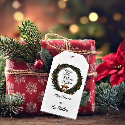 Verheug je en geloof gepersonaliseerde geboorte cadeaulabel