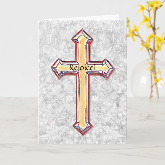 Verheug je en geloof Gold Cross Art Paas Kaart (Gele Bloem)