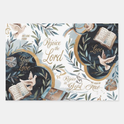 Verheug je en vertrouw: duif en bijbelsymboliek inpakpapier vel (Voorkant 3)