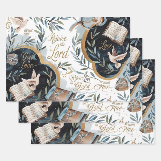 Verheug je en vertrouw: duif en bijbelsymboliek inpakpapier vel (Set)
