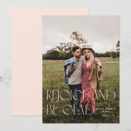 Verheug je en wees blij met de moderne perzik feestdagenkaart (Voorkant / Achterkant)