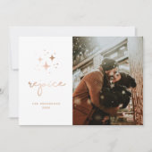 Verheug je. Goud religieus kerstscript foto Hol Feestdagenkaart (Voorkant)