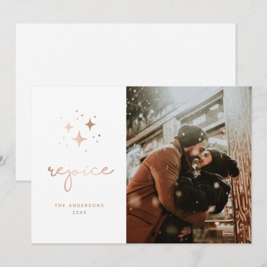 Verheug je. Goud religieus kerstscript foto Hol Feestdagenkaart (Voorkant / Achterkant)