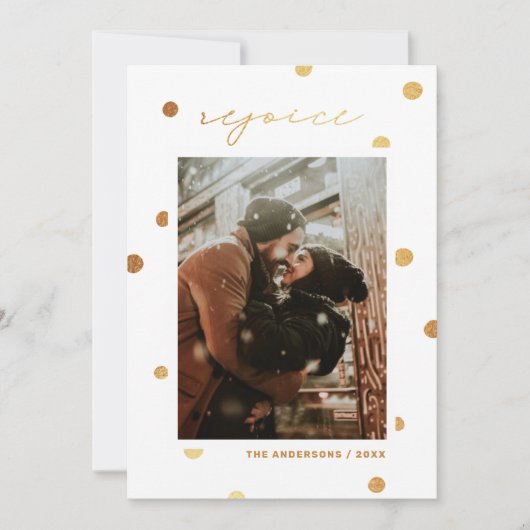 Verheug je. Gouden polka stippen religieuze Kerstm Feestdagenkaart (Voorkant)