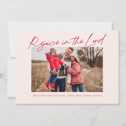 Verheug je in de Heer Handgeschreven Kerstrood Feestdagenkaart (Voorkant)