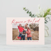 Verheug je in de Heer Handgeschreven Kerstrood Feestdagenkaart (Staand voorkant)