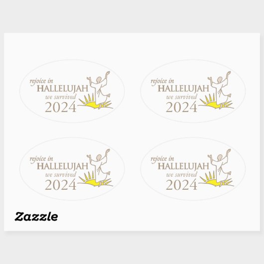 Verheug je in hallelujah we overleefd 2024 ovale sticker (Vel)