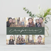 Verheug je op religieuze kerstfoto collage groen feestdagenkaart (Staand voorkant)