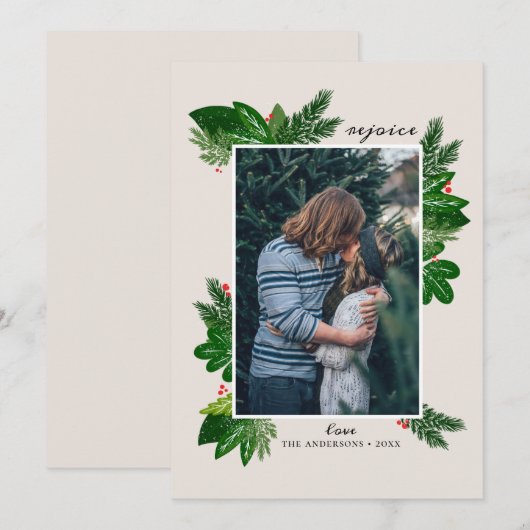 Verheug je. Winter bloemendennen / Religieuze Kers Feestdagenkaart (Voorkant / Achterkant)