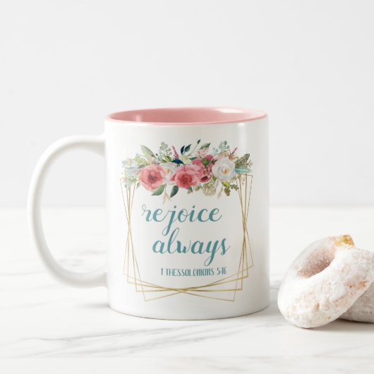 Verheug u altijd tweekleurige koffiemok (Met donut)