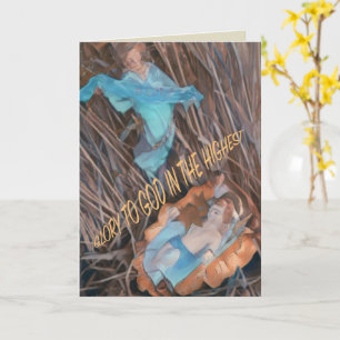 Verheug u, de Verlosser is geboren met engel en ba Kaart