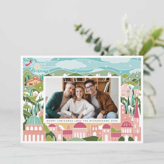 Verheug u in Bethlehem Religieuze Kerstfoto Feestdagenkaart (Staand voorkant)