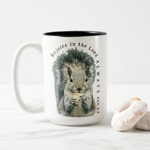 Verheug u in de Heer Altijd Schattige Eekhoorn Chr Tweekleurige Koffiemok