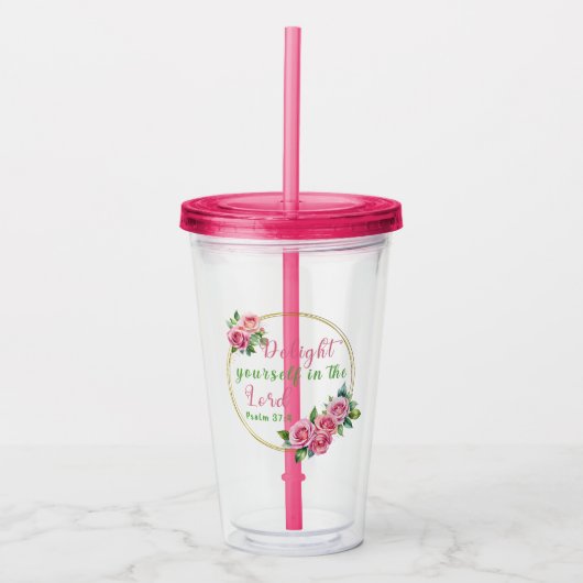 "Verheug U in de Heer" Fuchsia Roze Acryl Drinkbeker (Voorkant)
