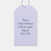 Verheug u in het Bijbelvers Christelijk blauw Cadeaulabel (Achterkant)