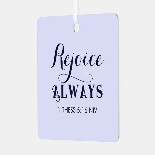Verheug u in het Bijbelvers Christelijk blauw Metalen Ornament (Voorkant links)