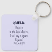 Verheug u in het Bijbelvers Christelijk blauw Sleutelhanger (Achterkant)